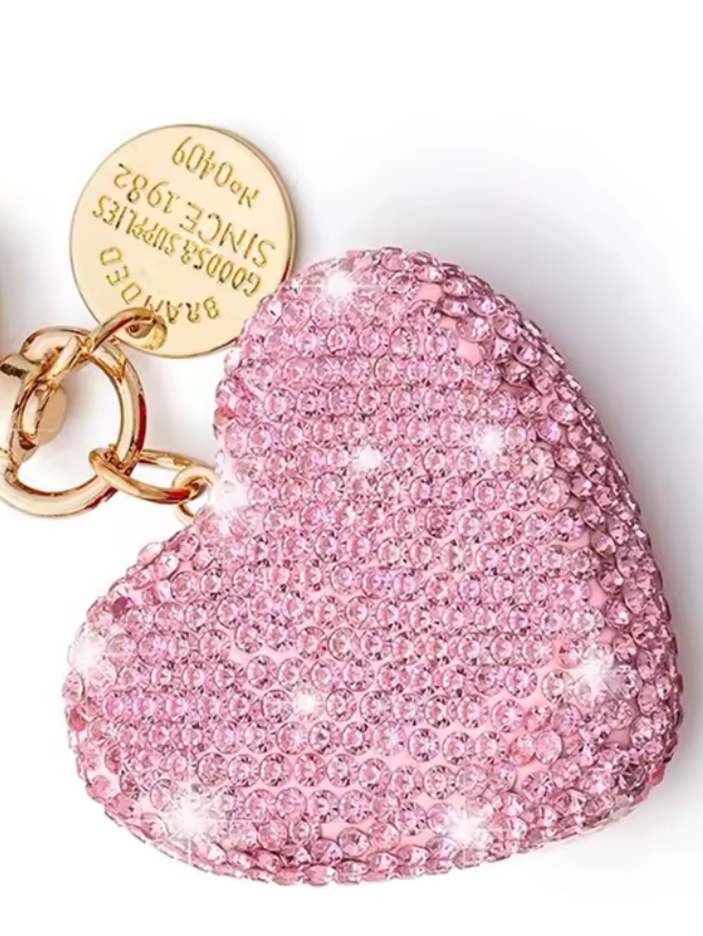 Luxury Crystal Pink Heart Key Ring with Gold Hardware